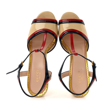 Gucci Patent Women's Millie Platform Ankle Strap Sandals 39 Red Blue