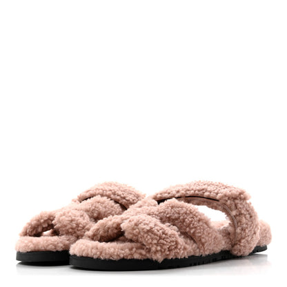 Hermes Woolskin Women's Chypre Sandals 39.5 Bois De Santal