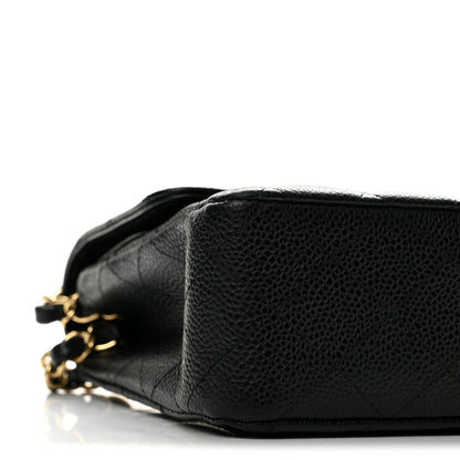 Medium Quilted Caviar Flap Shoulder Bag - Black