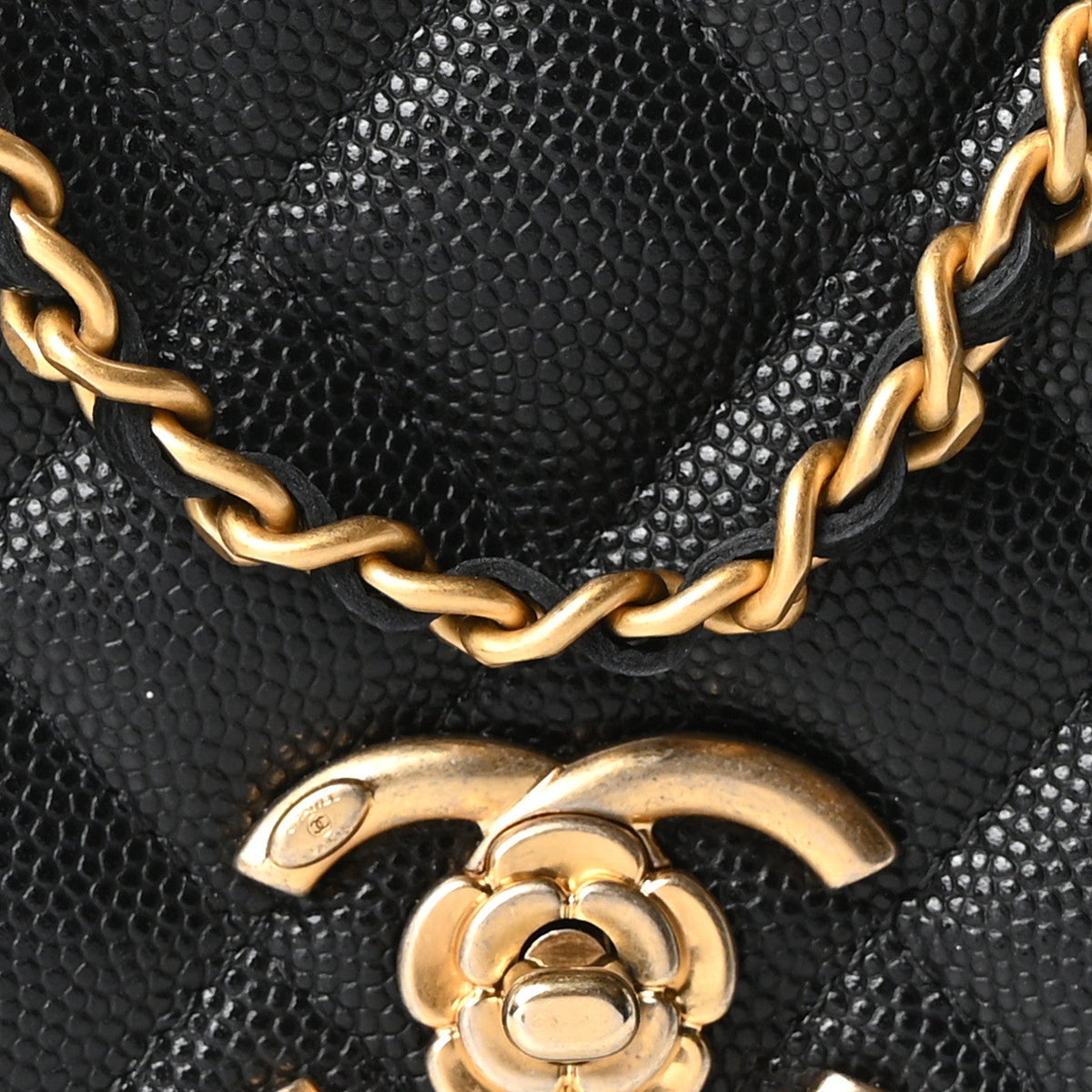 Quilted Caviar Wallet Bag - Black