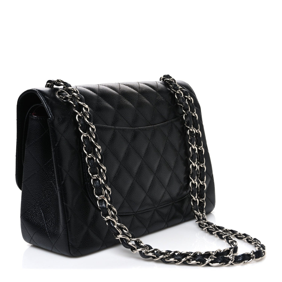 Quilted Caviar Flap Shoulder Bag - Black