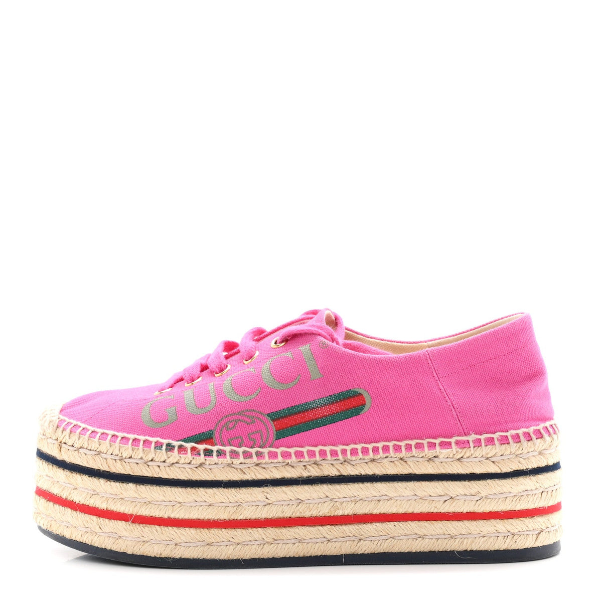 Canvas Logo Lace-Up Platform Espadrilles Pink