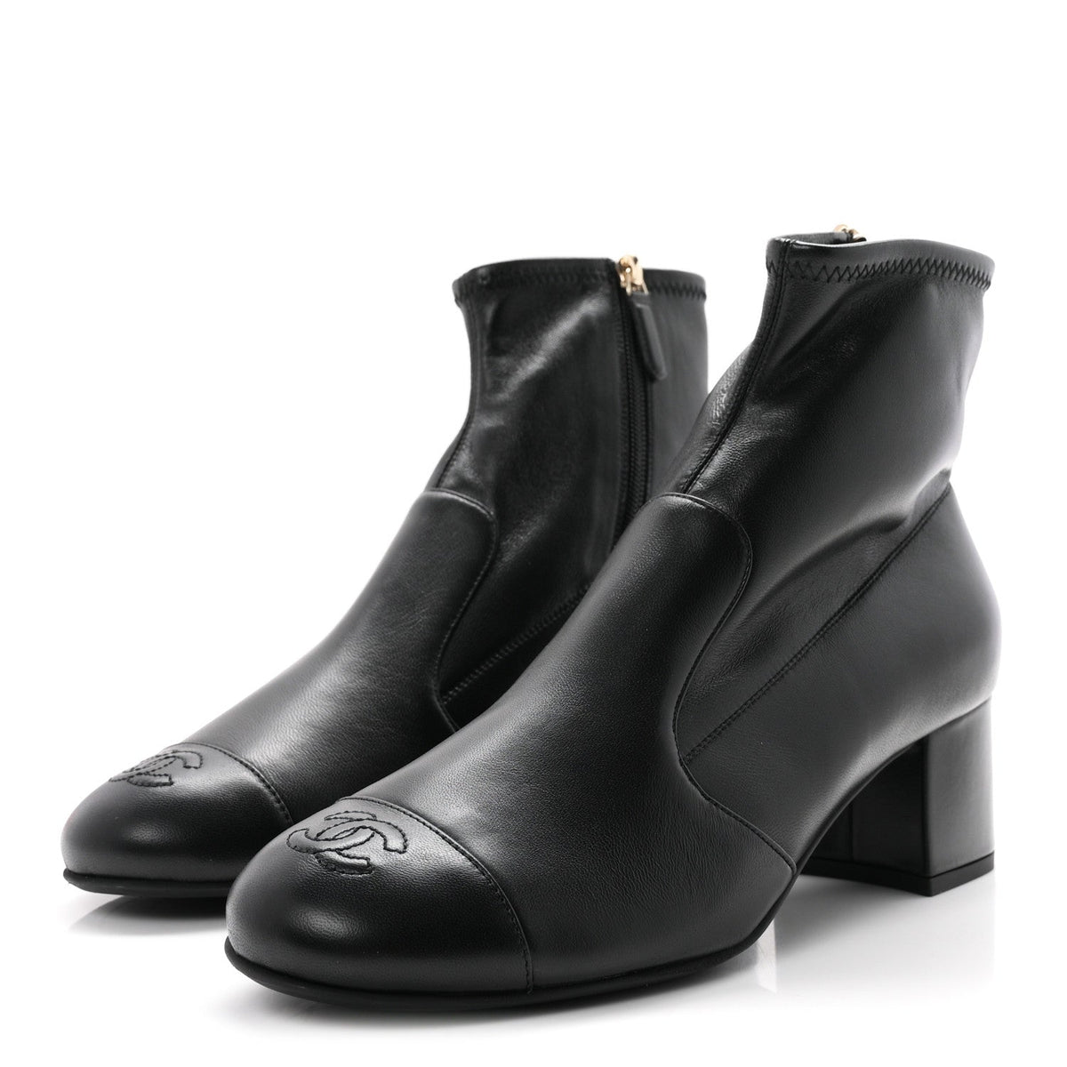 Chanel Stretch Lambskin Women's CC Uniform Boots 40.5 Black