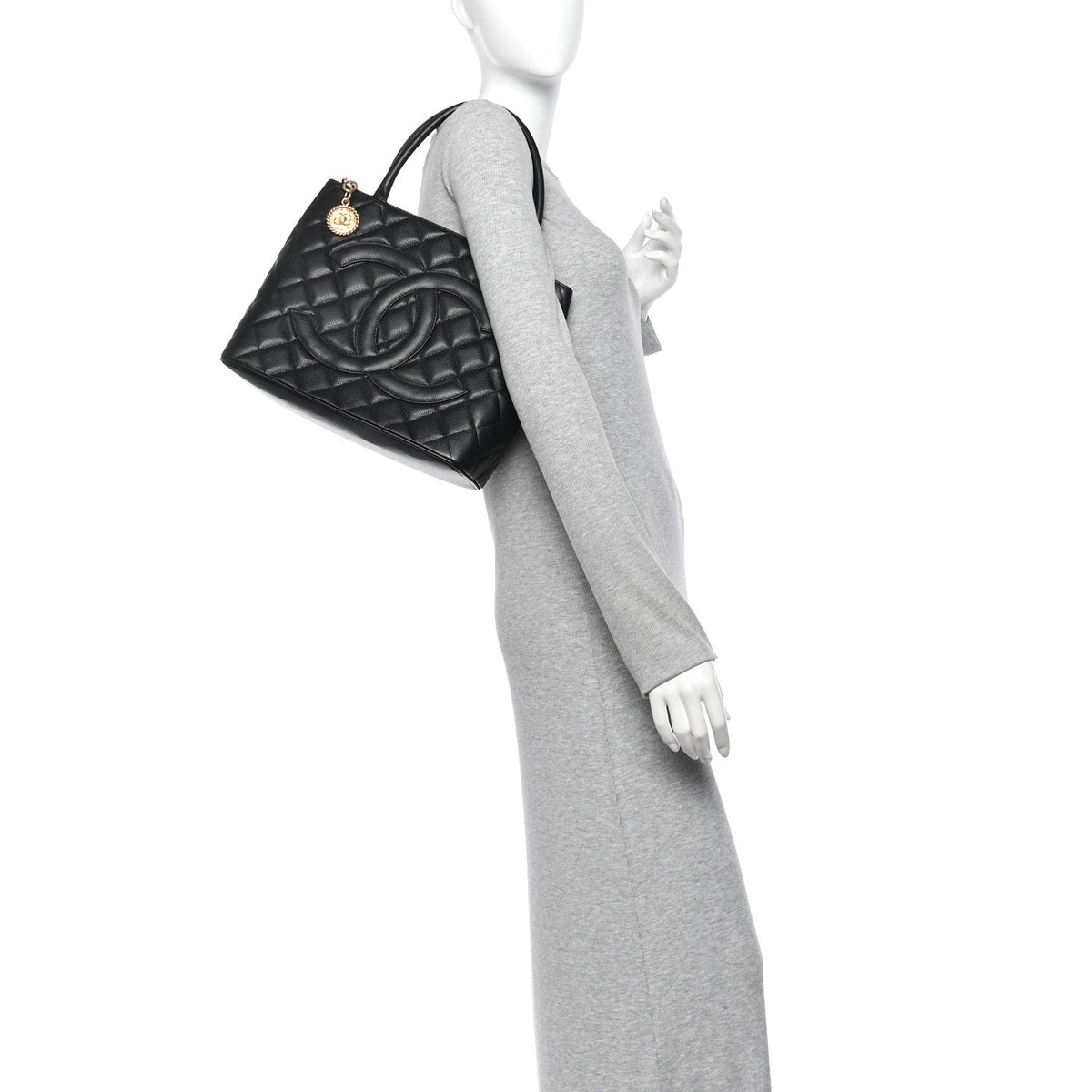 Quilted Caviar Tote Bag - Black
