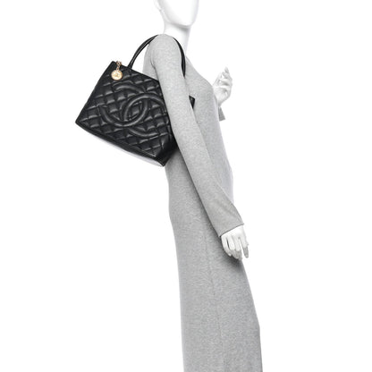 Quilted Caviar Tote Bag - Black