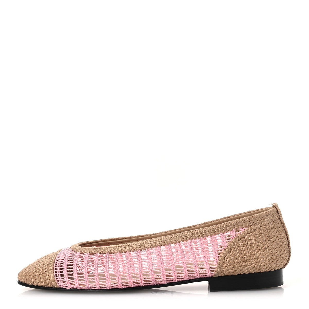 Raffia Cap Toe Ballerina Flats Pink Beige