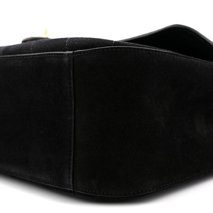 Small Calfskin Suede Flap Shoulder Bag - Black