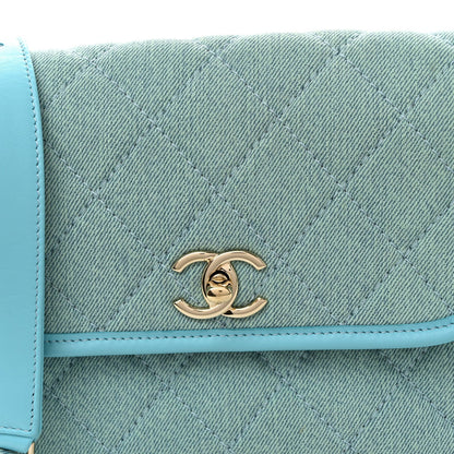 Small Quilted Flap Shoulder Bag - Blue