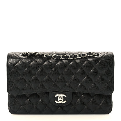Medium Quilted Caviar Flap Shoulder Bag - Black