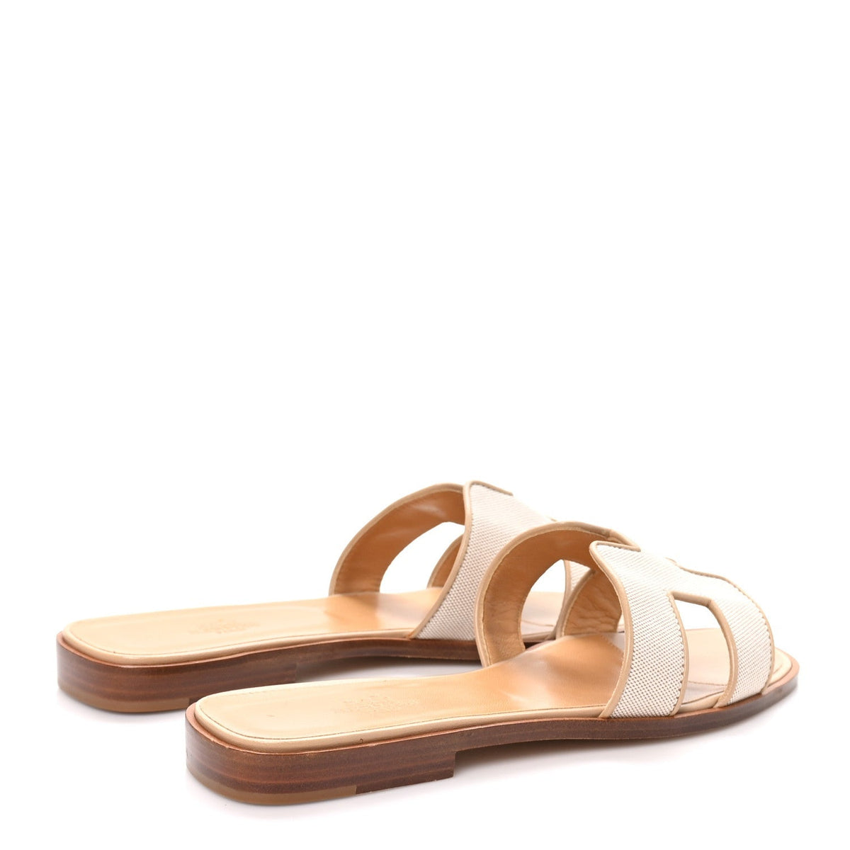 Hermes Linen Canvas Women's Oran Sandals 38 Beige