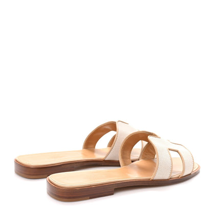 Hermes Linen Canvas Women's Oran Sandals 38 Beige