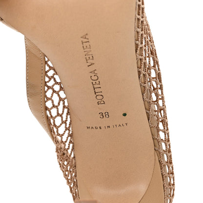 Bottega Veneta Mesh Calfskin Women's Chain Stretch Pumps 38 Beige