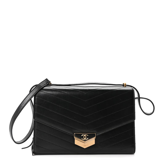 Quilted Calfskin Flap Shoulder Bag - Black