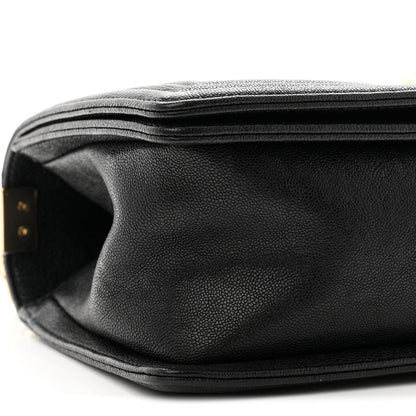 Medium Quilted Caviar Flap Shoulder Bag - Black