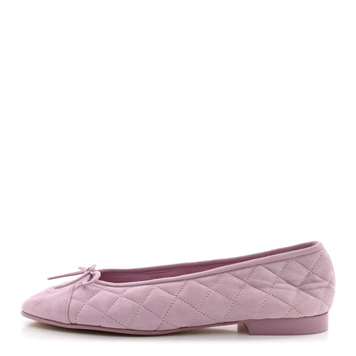 Suede Quilted Cap Toe CC Ballerina Flats Light Pink