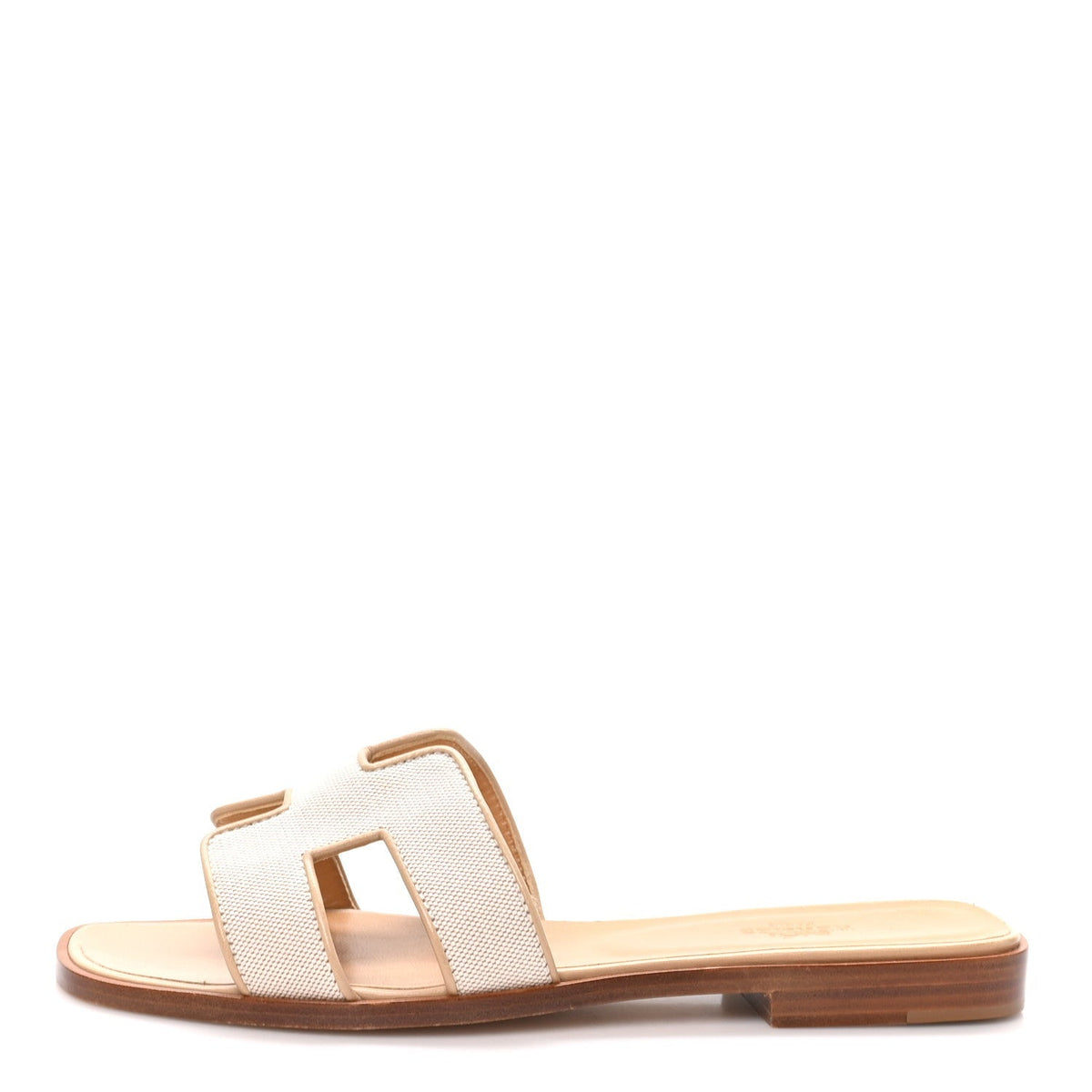 Hermes Linen Canvas Women's Oran Sandals 38 Beige