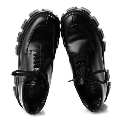 Prada Spazzolato Calfskin Women's Monolith Derby Loafers 36.5 Black