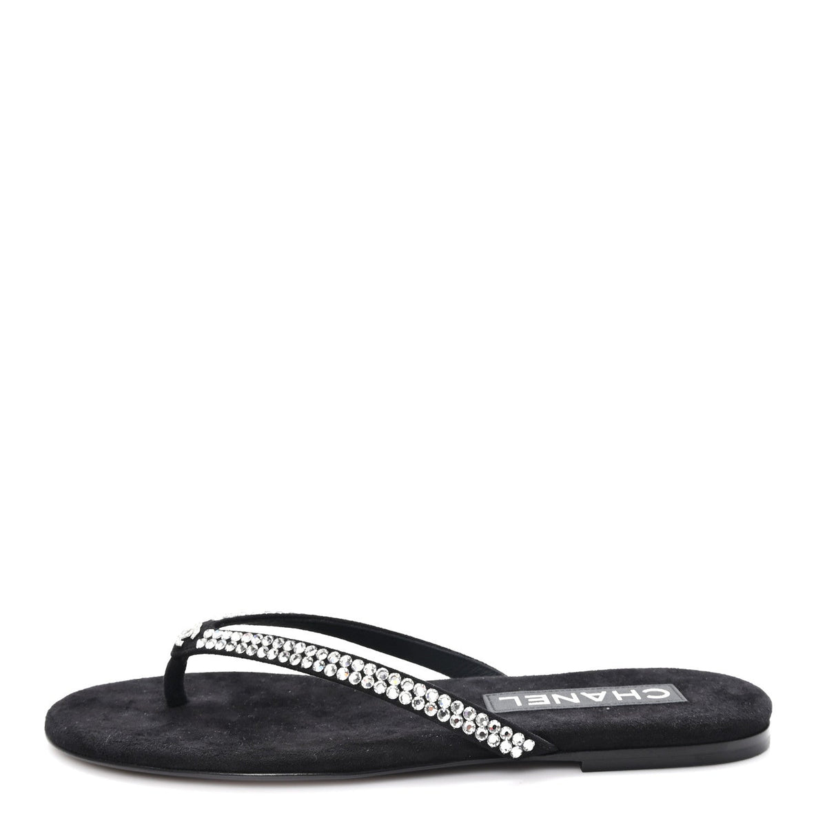 Suede Kidskin Strass CC Thong Sandals Black