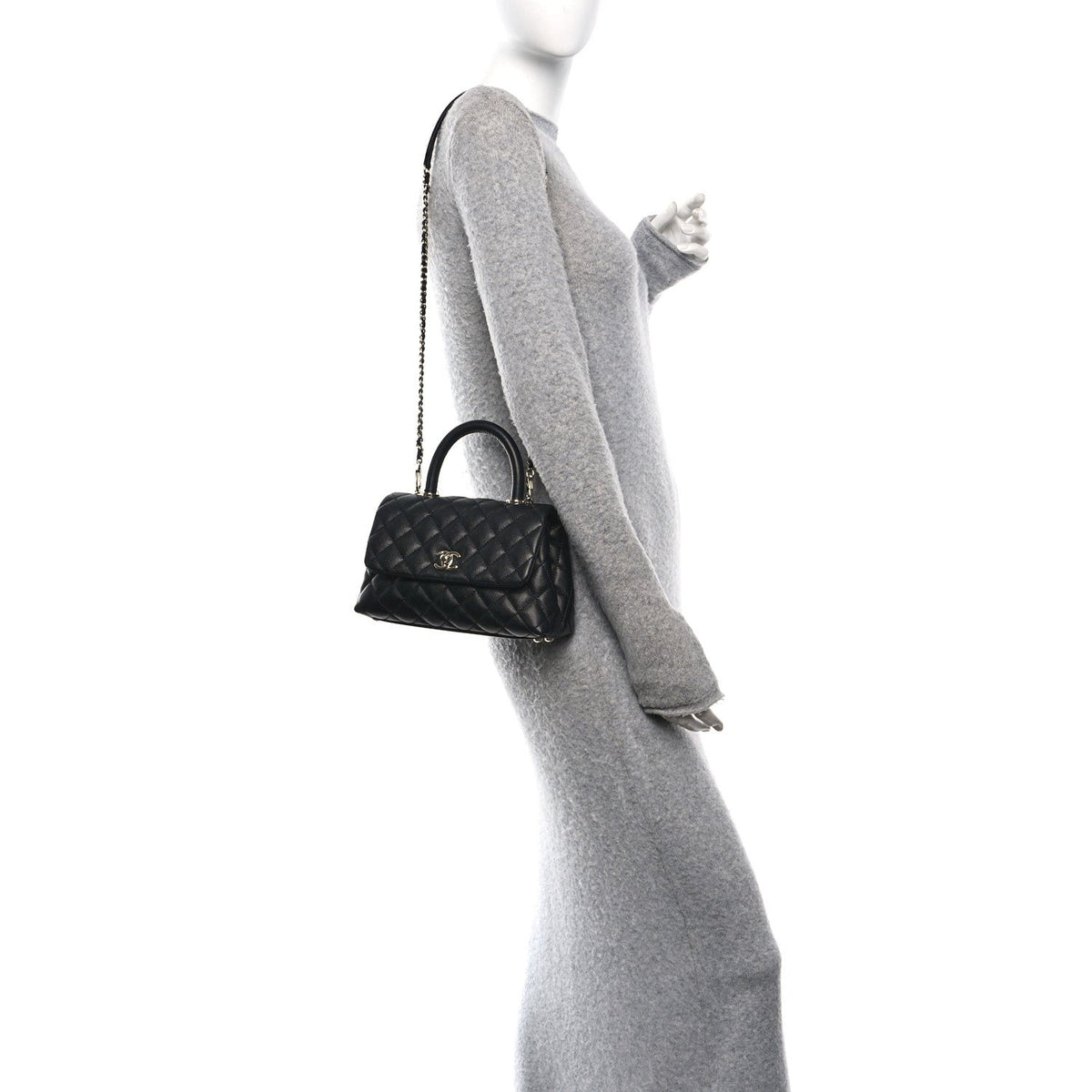 Mini Quilted Caviar Flap Shoulder Bag - Black