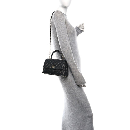 Mini Quilted Caviar Flap Shoulder Bag - Black