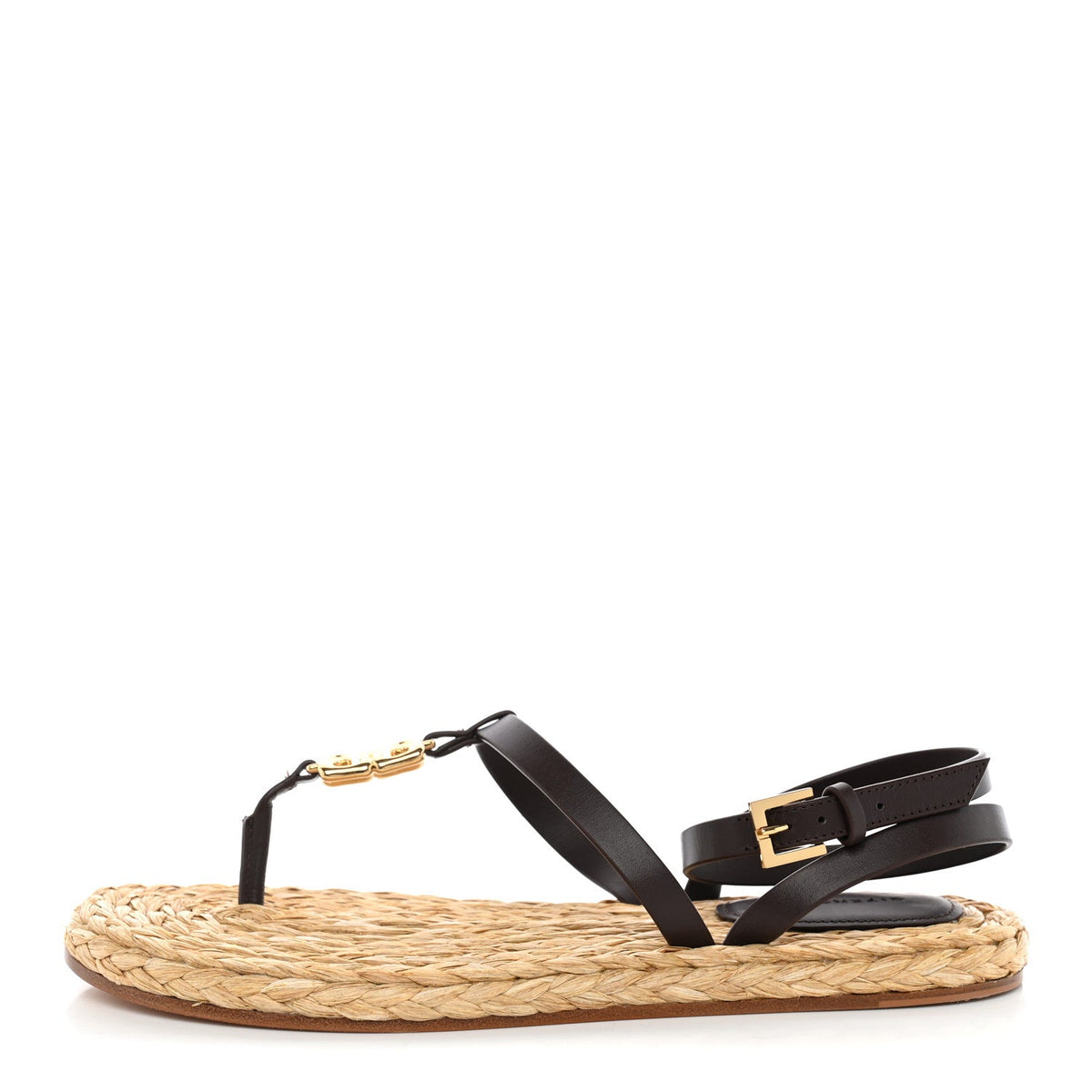 Calfskin Raffia 4G Liquid Espadrille Sandals Ebony Natural