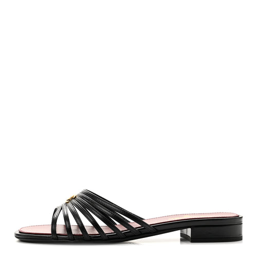 Goatskin Caged CC Slide Sandals Black