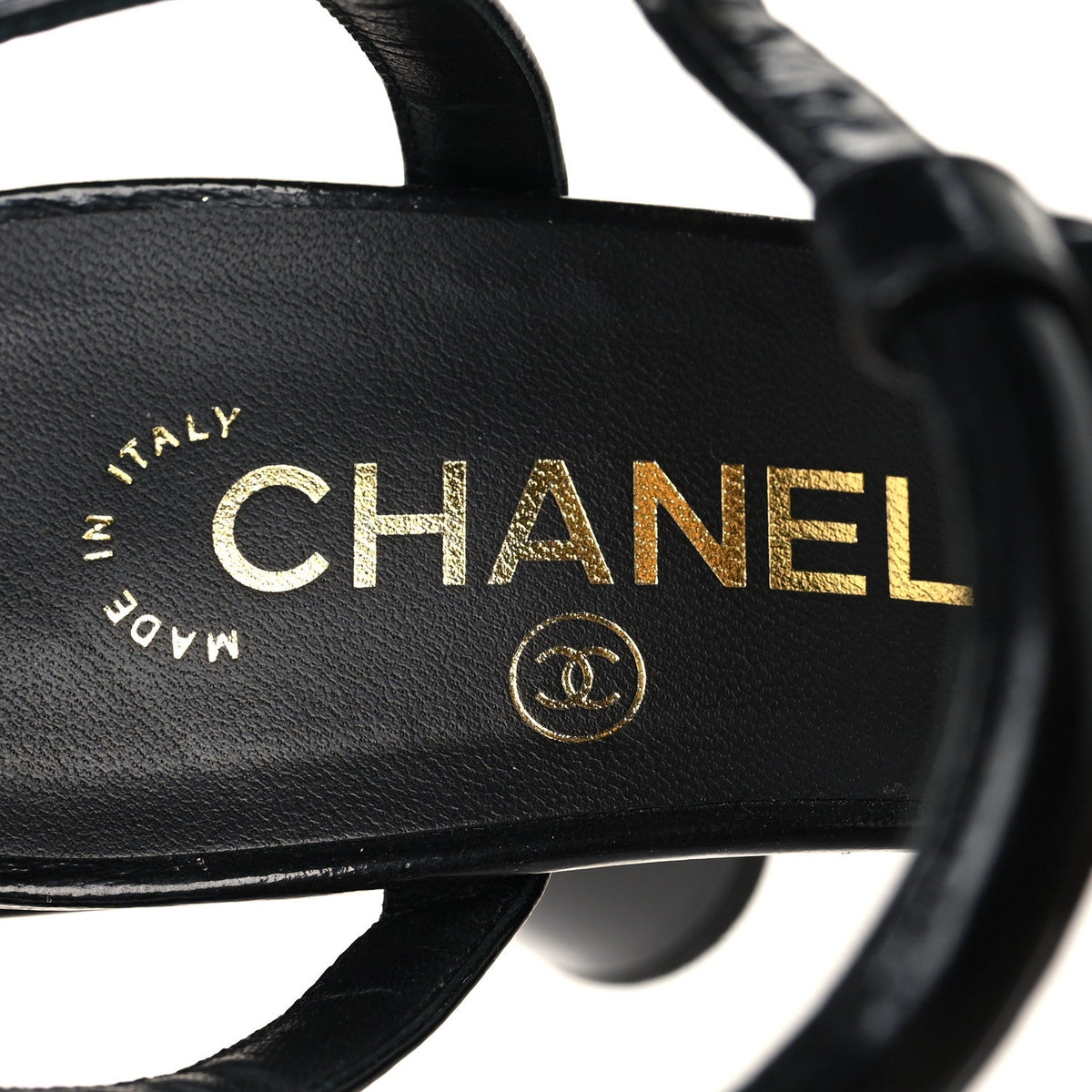 Chanel Patent Crumpled Calfskin Women's Parthenon Platform Sandals 39.5 Black
