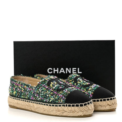 Chanel Tweed Grosgrain Women's CC Espadrilles 37 Multicolor