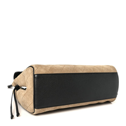 Calfskin Suede Handbag - Beige