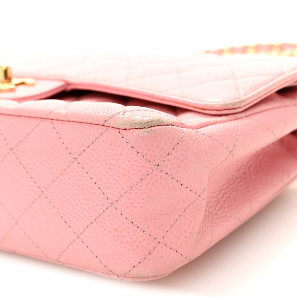 Medium Quilted Caviar Flap Shoulder Bag - Pink