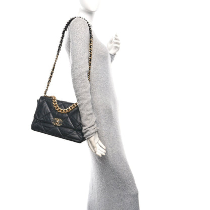 Large Quilted Goatskin Flap Shoulder Bag - Black