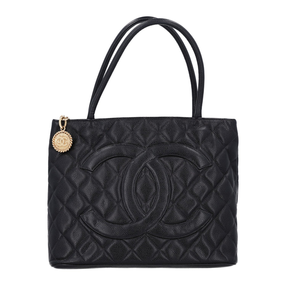 Quilted Caviar Tote Bag - Black