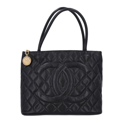 Quilted Caviar Tote Bag - Black