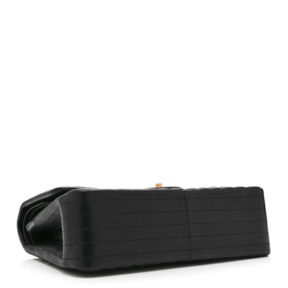 Quilted Lambskin Flap Shoulder Bag - Black