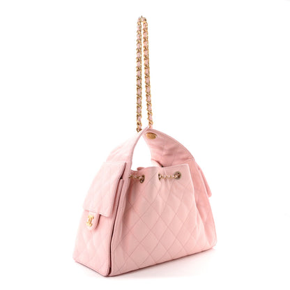 Small Quilted Caviar Handbag - Pink