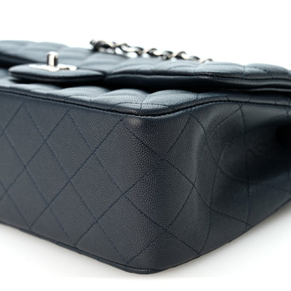 Quilted Caviar Flap Shoulder Bag - Blue