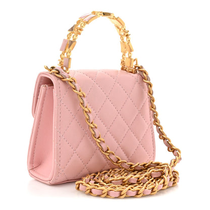 Mini Quilted Lambskin Flap Shoulder Bag - Pink