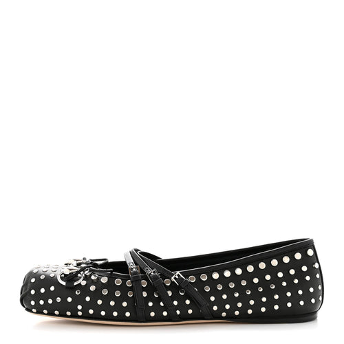 Nappa Carmaque Studded Horsebit Ballet Flats Black