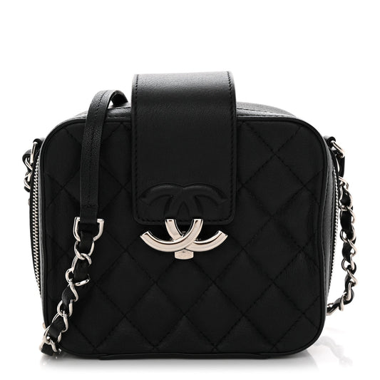 Mini Quilted Lambskin Crossbody Bag - Black