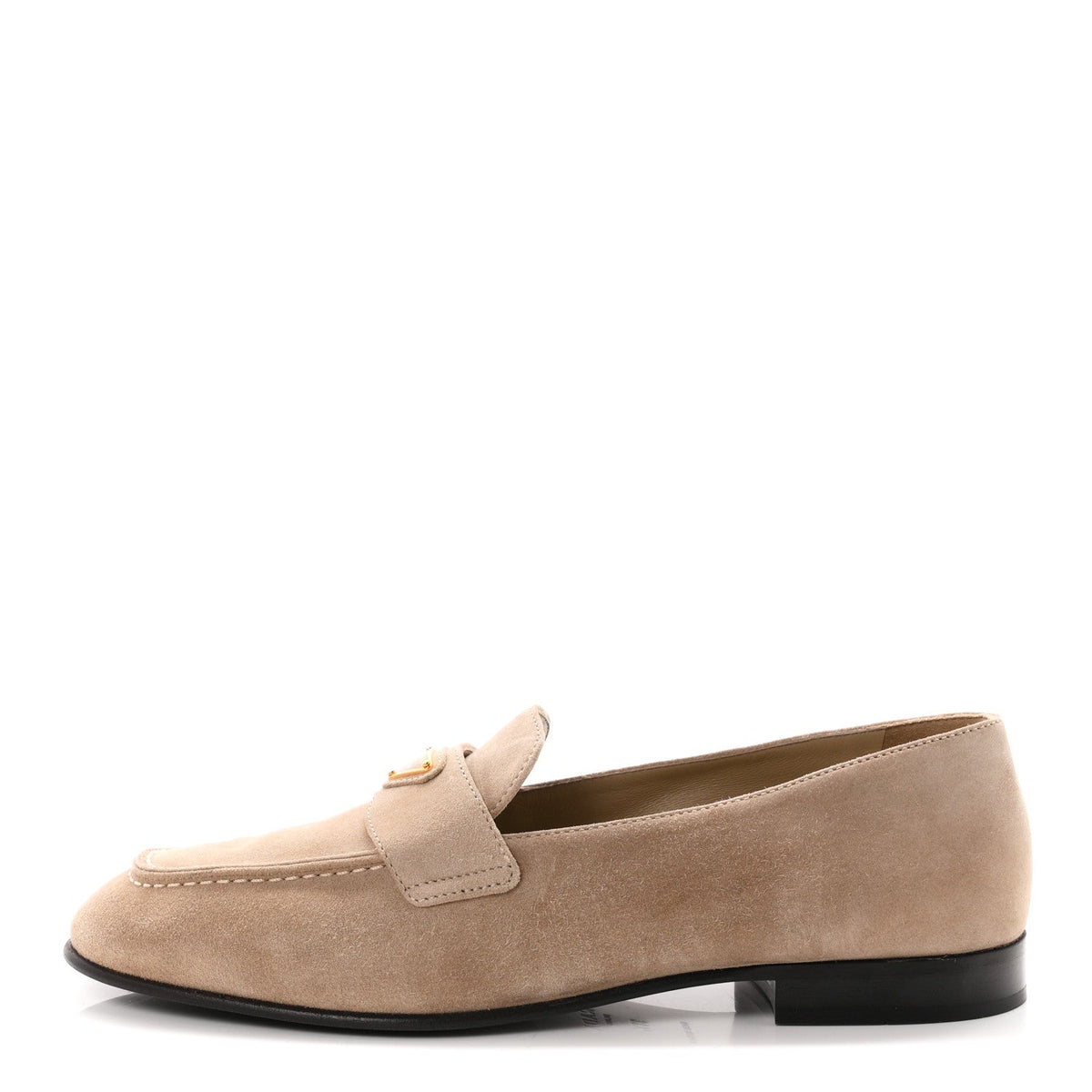 Prada Suede Calfskin Women's Metal Triangle Logo 10mm Loafers 38.5 Corda