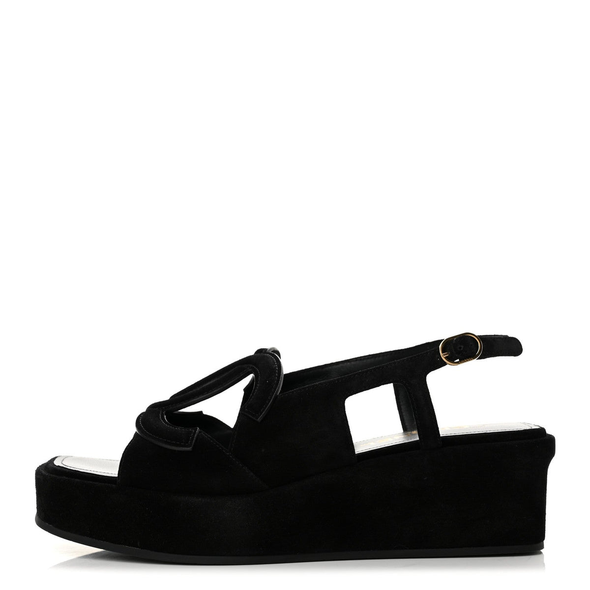 Suede Calfskin Platform CC Sandals Black