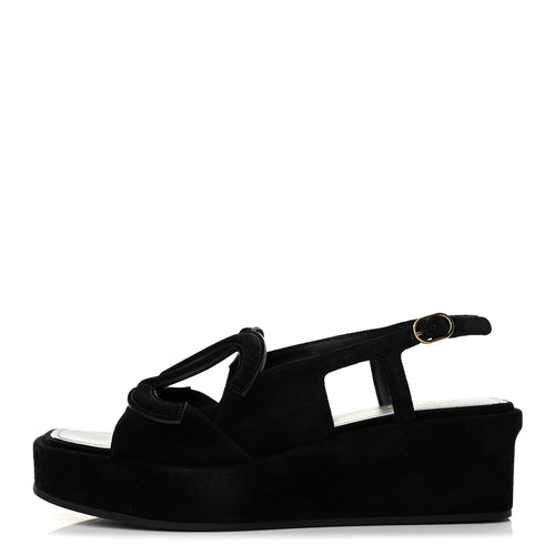 Suede Calfskin Platform CC Sandals Black