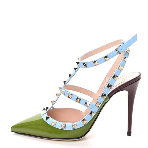 Garavanipatent Nappa Rockstud Ankle Strap 100Mm Pumps Chartreuse Multi