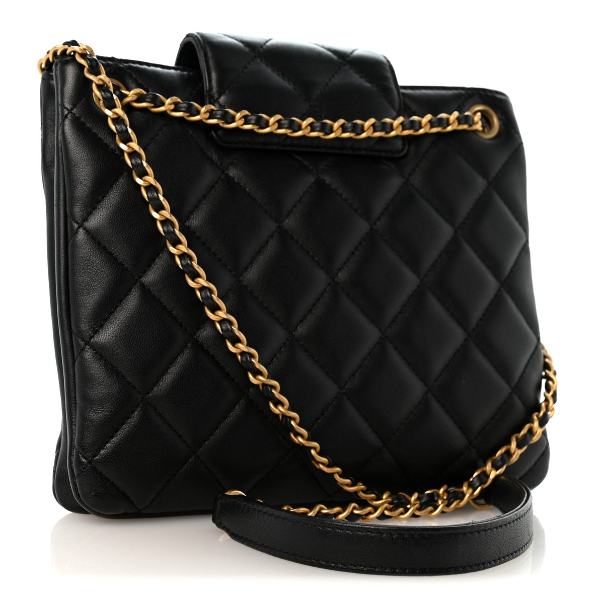 Quilted Lambskin Shoulder Bag - Black