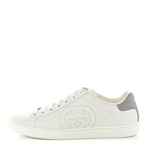 Calfskin Interlocking G Perforated Ace Sneakers White Grey Sky
