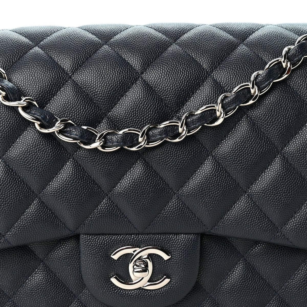 Quilted Caviar Flap Shoulder Bag - Blue