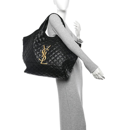 Maxi Quilted Lambskin Tote Bag - Black