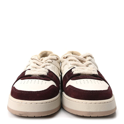 Fendi Grained Calfskin Men's Match Low Top Sneakers 7 White Burgundy Amber