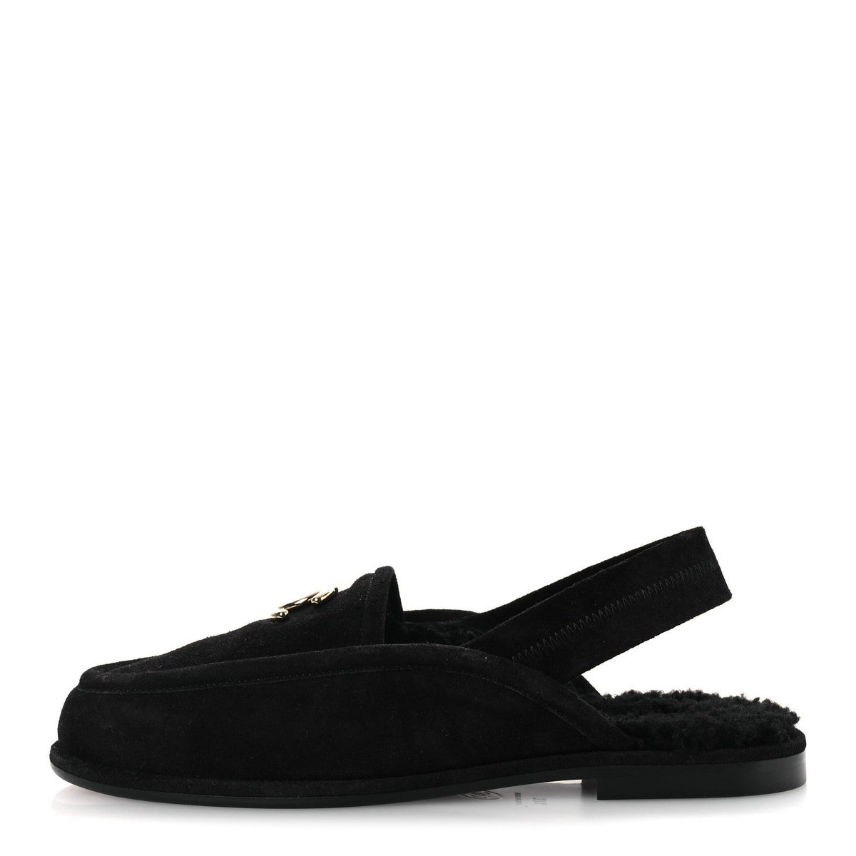 Suede Calfskin CC Slingback Loafers Black