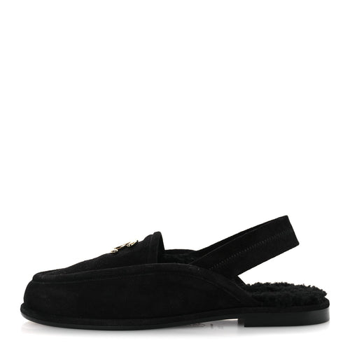 Suede Calfskin CC Slingback Loafers Black